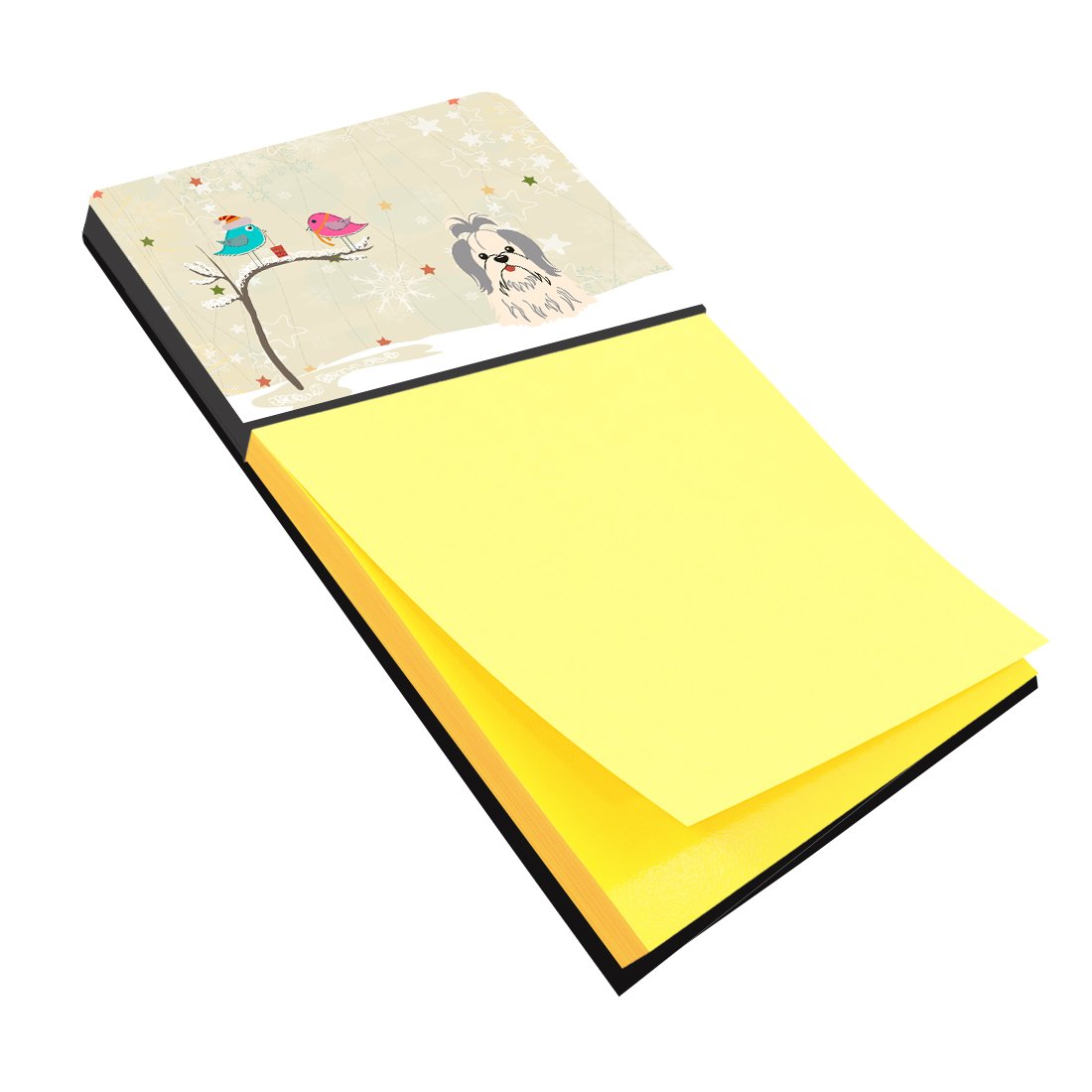 Christmas Presents between Friends Shih Tzu - Silver and White Watercolor Sticky Note Holder Refillable Dispenser Desk Accessory 3x3 Pad Gift