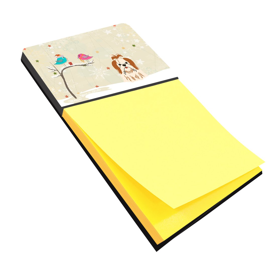 Christmas Presents between Friends Shih Tzu - Red and White Watercolor Sticky Note Holder Refillable Dispenser Desk Accessory 3x3 Pad Gift