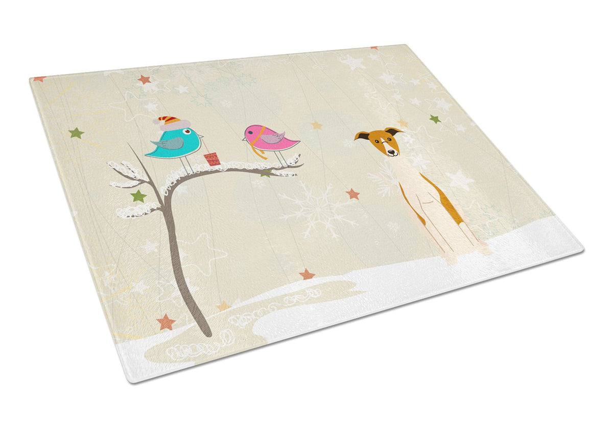 Christmas Presents between Friends Whippet Cutting Board Tempered Glass Kitchen Cutting Surface, Heat Resistant Chopping, Non-Slip Feet, Food Prep & Serving