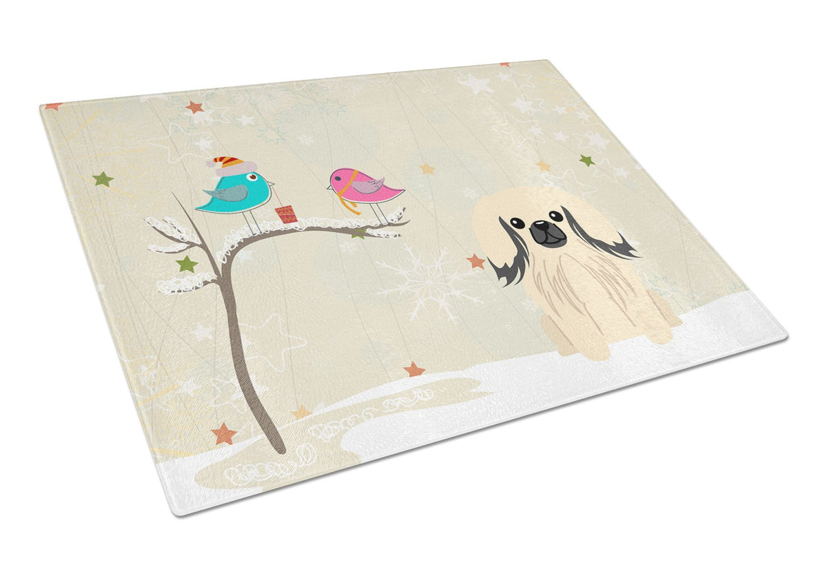 Christmas Presents between Friends Pekingese - Cream Cutting Board Tempered Glass Kitchen Cutting Surface, Heat Resistant Chopping, Non-Slip Feet, Food Prep & Serving