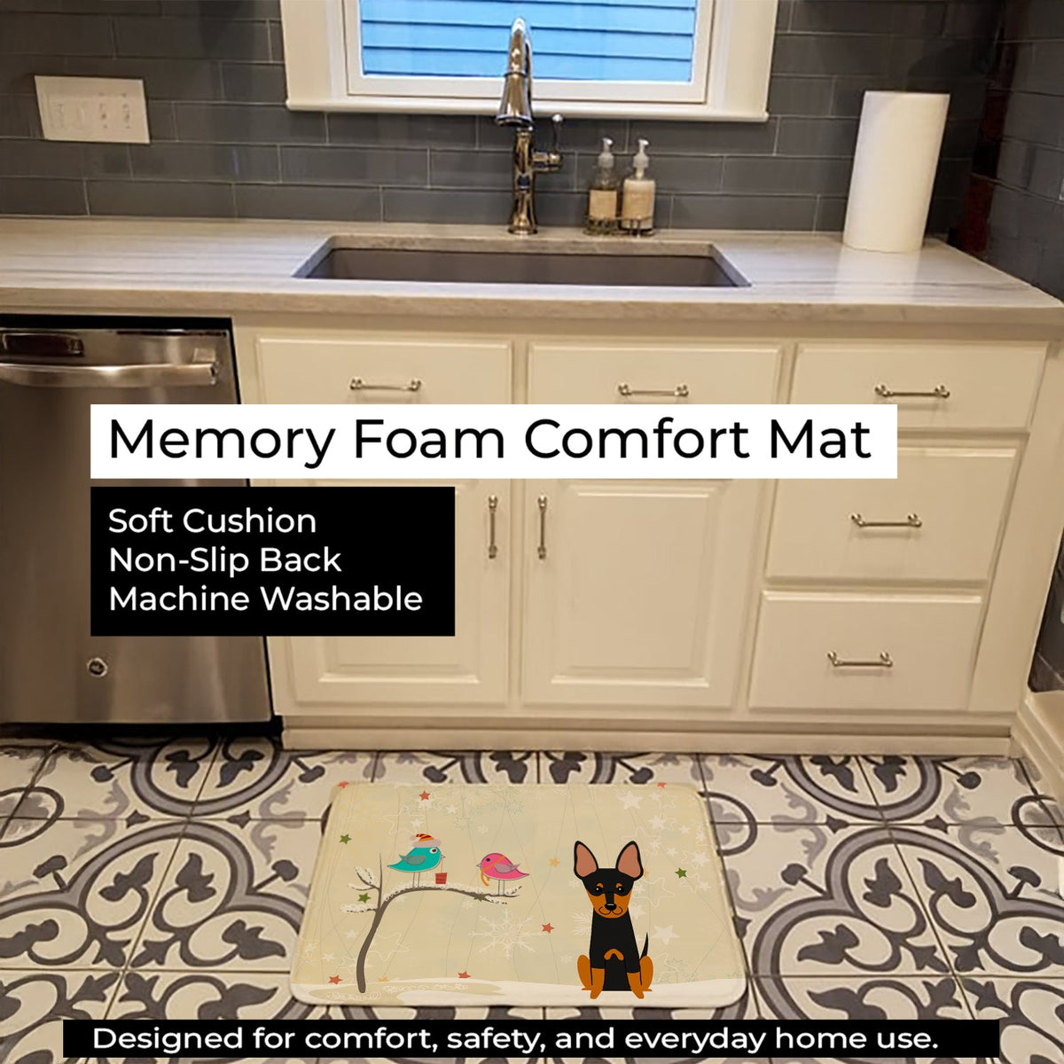 Christmas Presents between Friends English Toy Terrier Memory Foam Kitchen Mat Machine Washable Anti-Fatigue Cushion Comfort Bath or Kitchen Rug