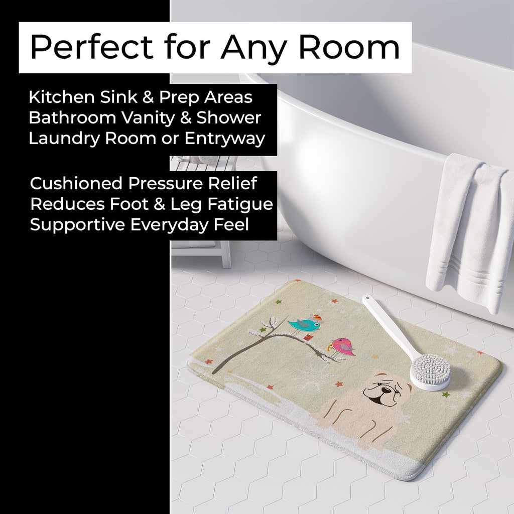 Christmas Presents between Friends English Bulldog - White Memory Foam Kitchen Mat Machine Washable Anti-Fatigue Cushion Comfort Bath or Kitchen Rug
