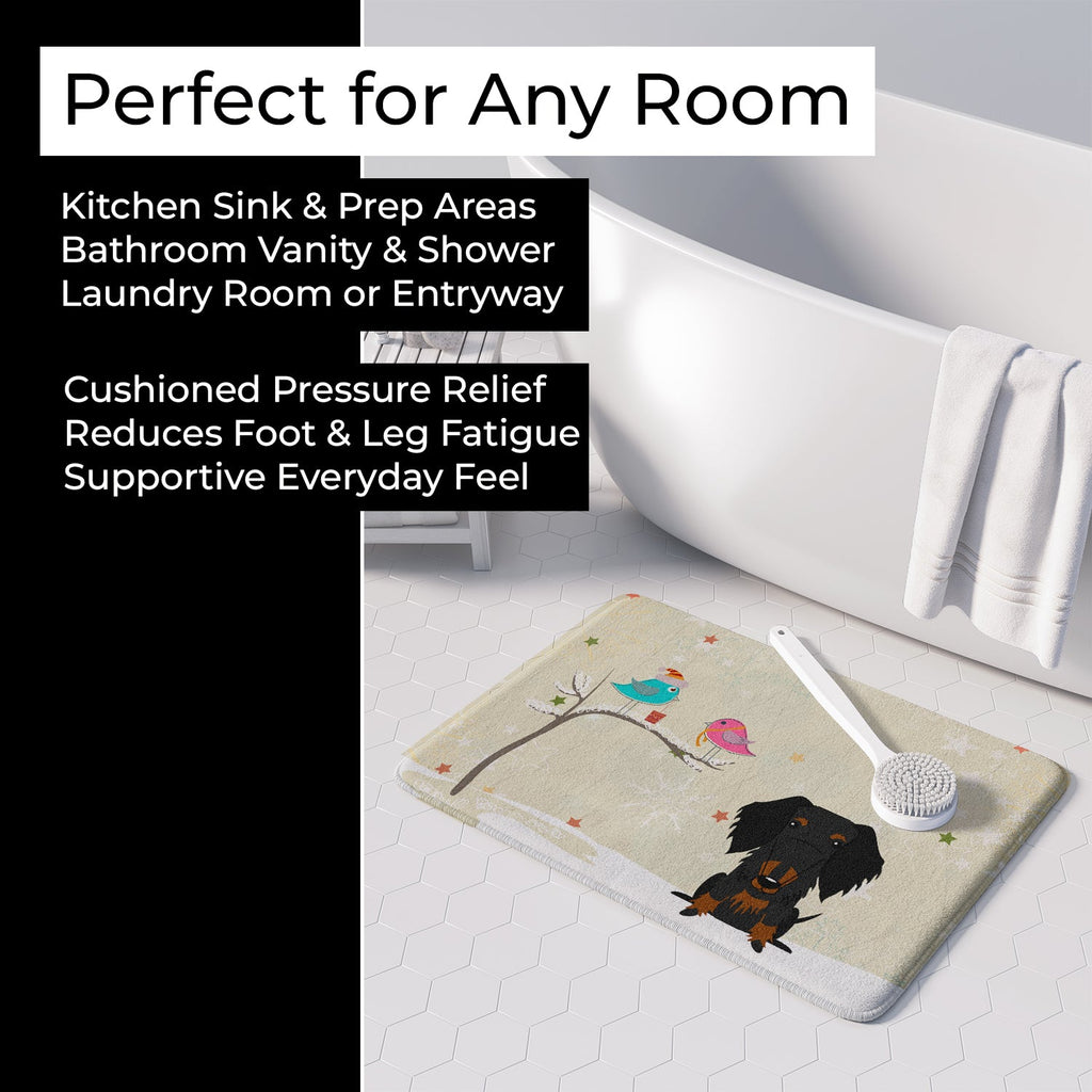 Christmas Presents between Friends Dachshund - Wire - Black Memory Foam Kitchen Mat Machine Washable Anti-Fatigue Cushion Comfort Bath or Kitchen Rug