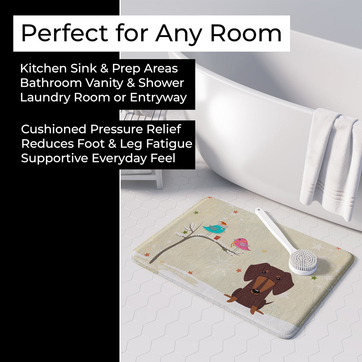 Christmas Presents between Friends Dachshund - Chocolate Memory Foam Kitchen Mat Machine Washable Anti-Fatigue Cushion Comfort Bath or Kitchen Rug