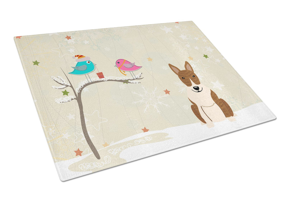 Christmas Presents between Friends Bull Terrier - Brindle Cutting Board Tempered Glass Kitchen Cutting Surface, Heat Resistant Chopping, Non-Slip Feet, Food Prep & Serving