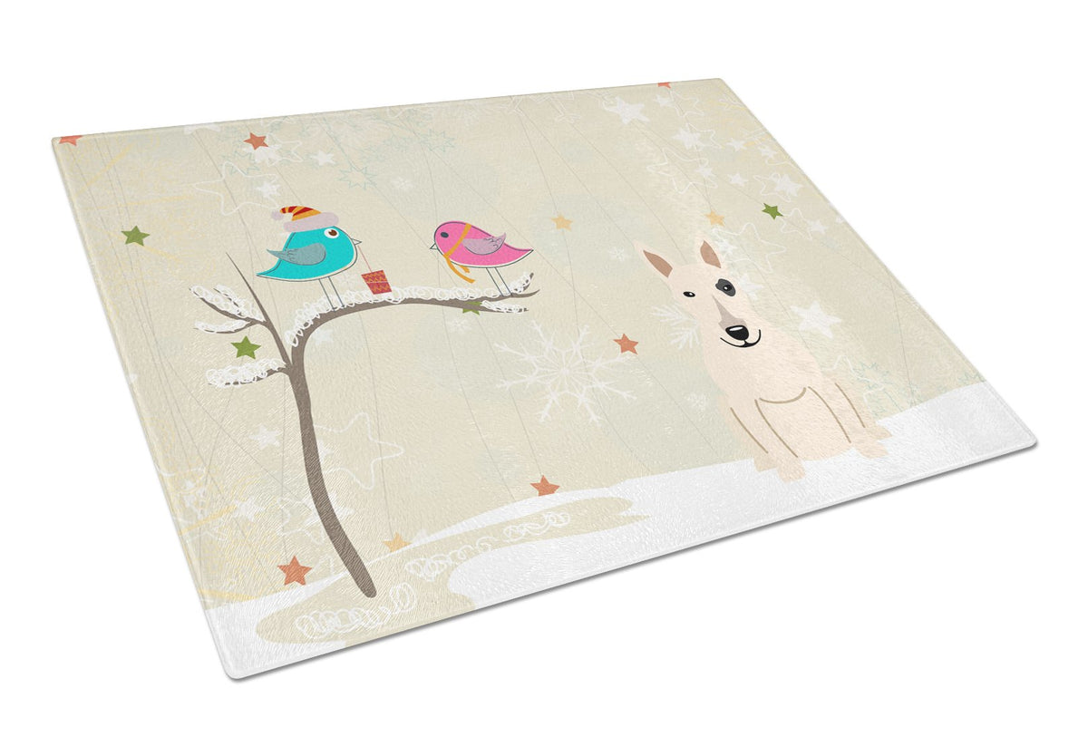 Christmas Presents between Friends Bull Terrier - White Cutting Board Tempered Glass Kitchen Cutting Surface, Heat Resistant Chopping, Non-Slip Feet, Food Prep & Serving