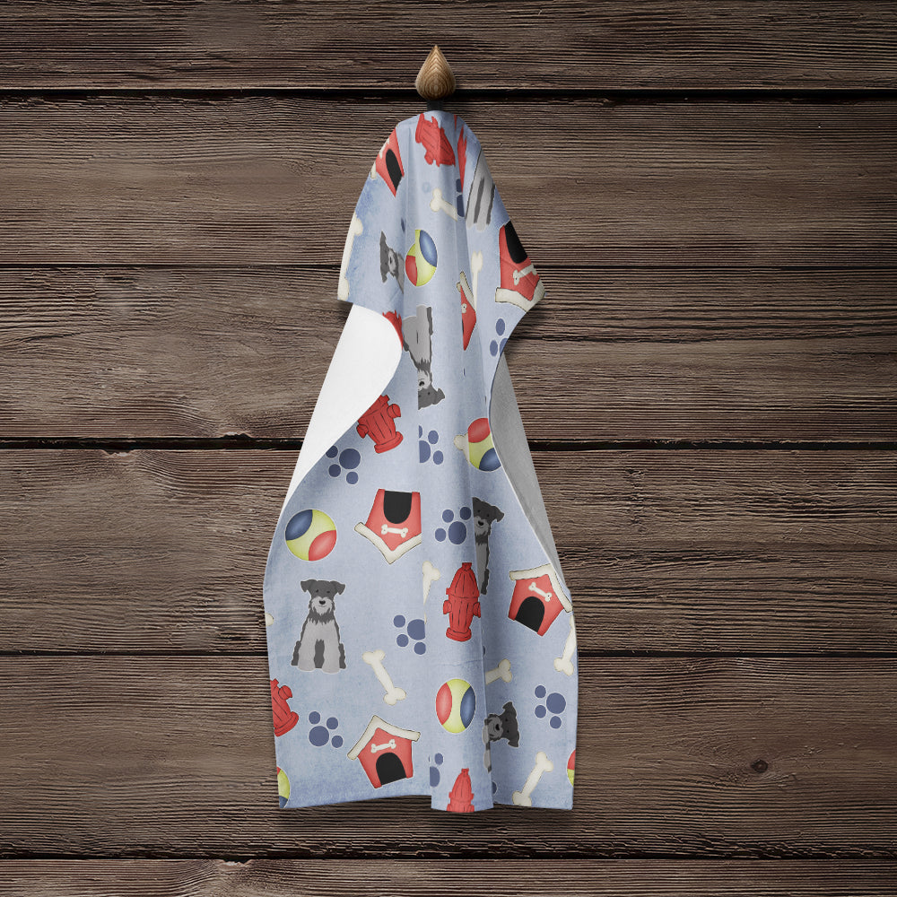 Dog House Collection Miniature Schnauzer Black Silver Kitchen Towel Velour Plush Front and Cotton Loop Back Machine Washable