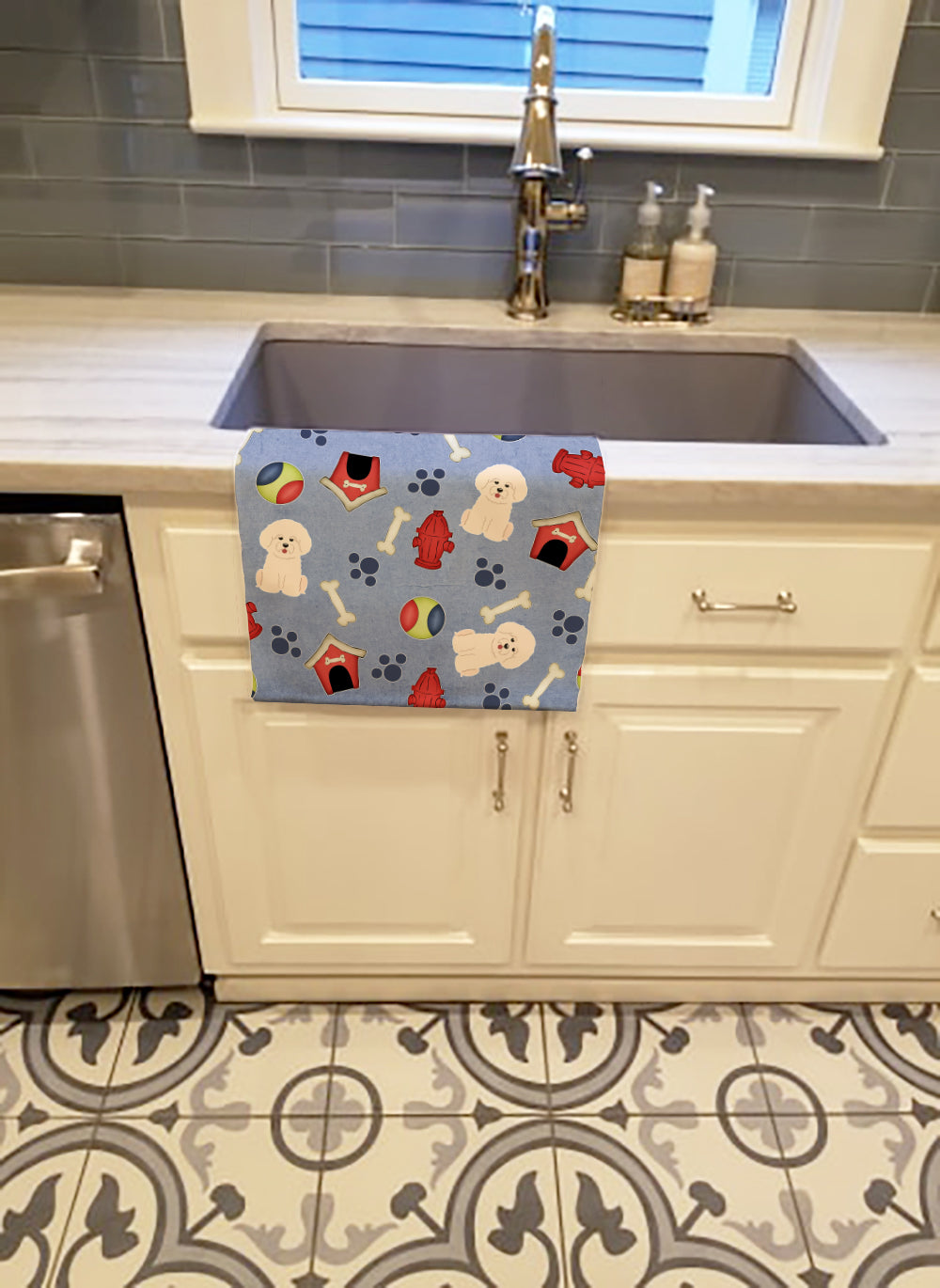 Dog House Collection Bichon Frise Kitchen Towel Velour Plush Front and Cotton Loop Back Machine Washable