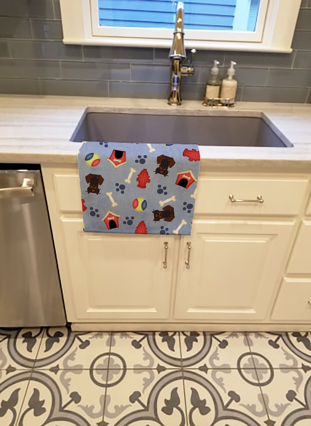 Dog House Collection Wire Haired Dachshund Chocolate Kitchen Towel Velour Plush Front and Cotton Loop Back Machine Washable