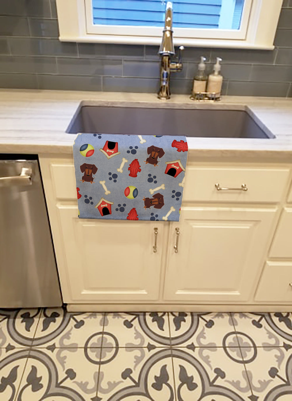 Dog House Collection Dachshund Chocolate Kitchen Towel Velour Plush Front and Cotton Loop Back Machine Washable
