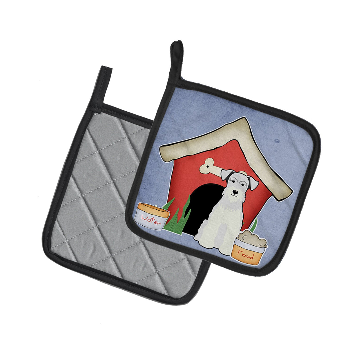 Dog House Collection Miniature Schnauzer White Pot Holder Set of 2 Heat Resistant Quilted Hot Pads 7.5 x 7.5 Inch, Insulated Kitchen Trivets for Cooking & Baking