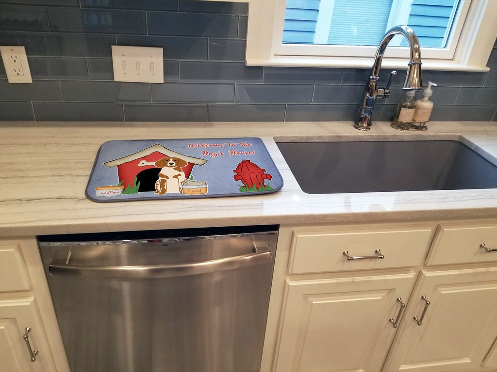 Dog House Collection Brittany Spaniel Dish Drying Mat Absorbent Dish Drying Mat Pad for Kitchen Counter Dish Drainer Mat for Countertop, 14 x 21", Multicolor