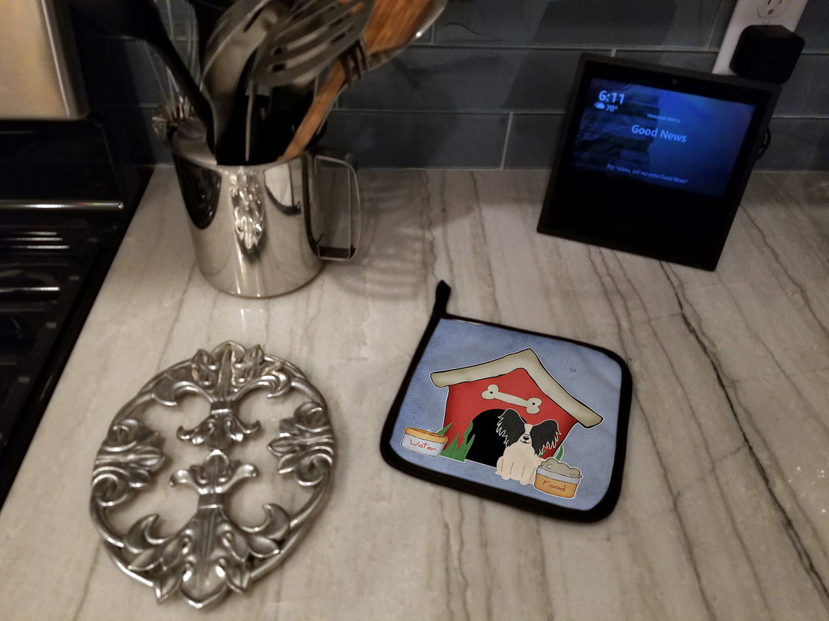 Dog House Collection Papillon Black White Pot Holder Set of 2 Heat Resistant Quilted Hot Pads 7.5 x 7.5 Inch, Insulated Kitchen Trivets for Cooking & Baking