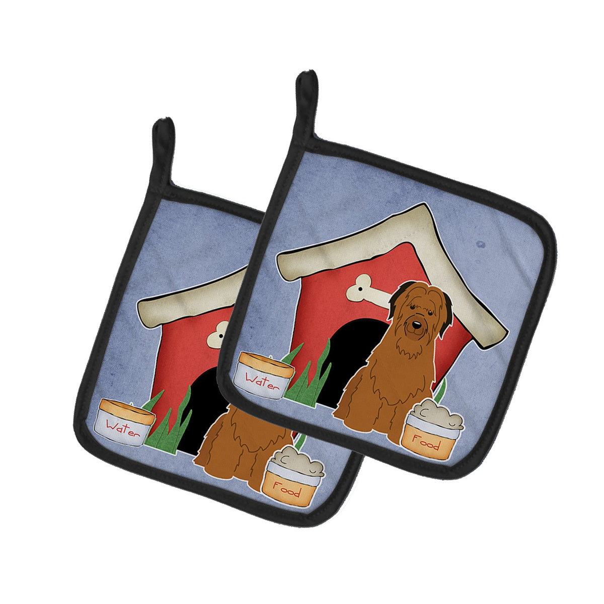 Dog House Collection Briard Brown Pot Holder Set of 2 Heat Resistant Quilted Hot Pads 7.5 x 7.5 Inch, Insulated Kitchen Trivets for Cooking & Baking