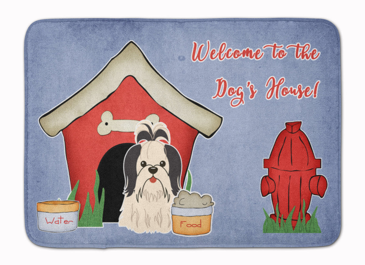 Dog House Collection Shih Tzu Black White Memory Foam Kitchen Mat Machine Washable Anti-Fatigue Cushion Comfort Bath or Kitchen Rug