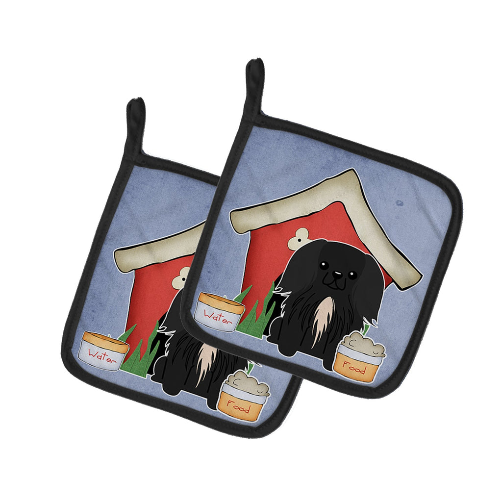 Dog House Collection Pekingese Black Pot Holder Set of 2 Heat Resistant Quilted Hot Pads 7.5 x 7.5 Inch, Insulated Kitchen Trivets for Cooking & Baking