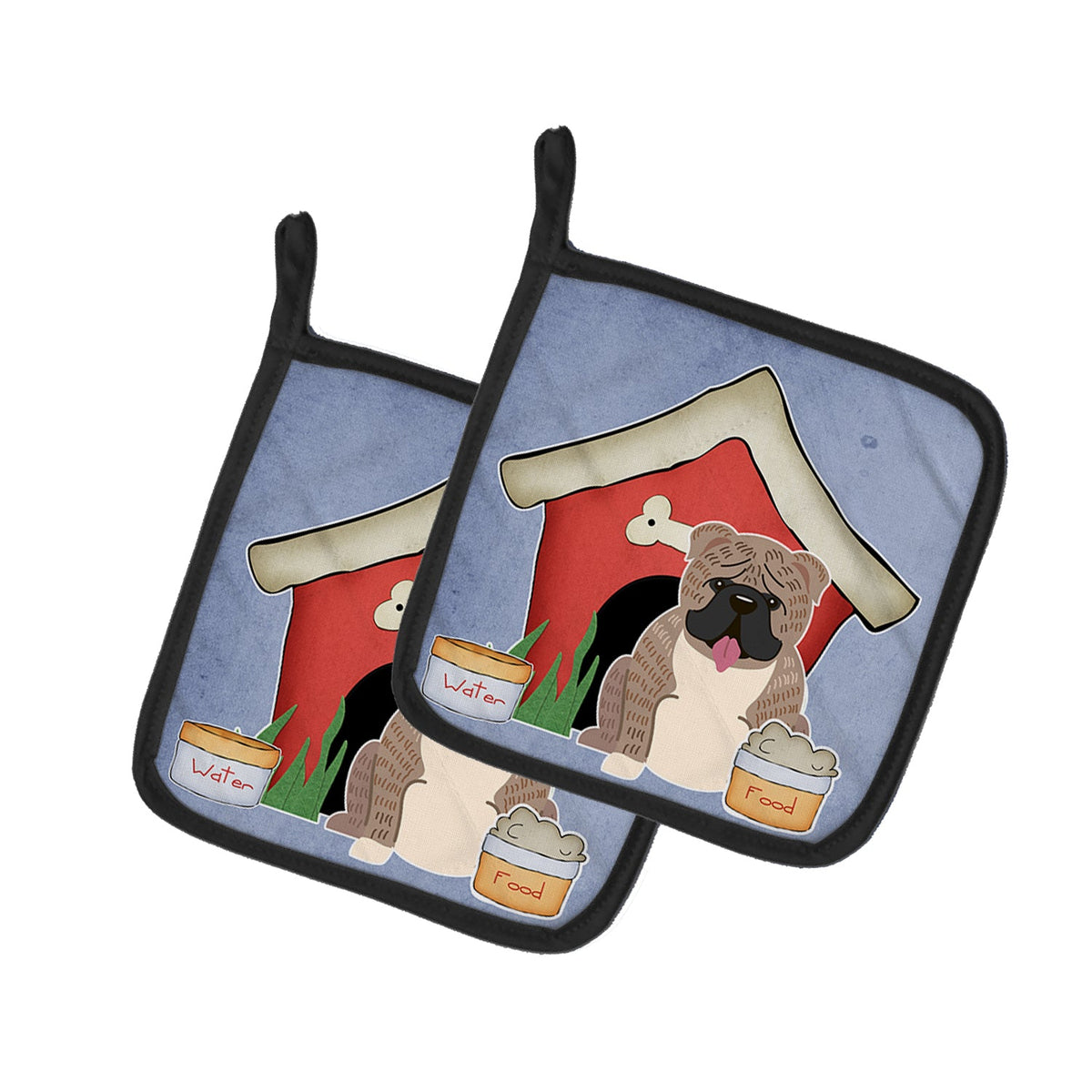 Dog House Collection English Bulldog Grey Brindle  Pot Holder Set of 2 Heat Resistant Quilted Hot Pads 7.5 x 7.5 Inch, Insulated Kitchen Trivets for Cooking & Baking