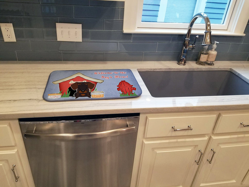 Dog House Collection Wire Haired Dachshund Chocolate Dish Drying Mat Absorbent Dish Drying Mat Pad for Kitchen Counter Dish Drainer Mat for Countertop, 14 x 21", Multicolor