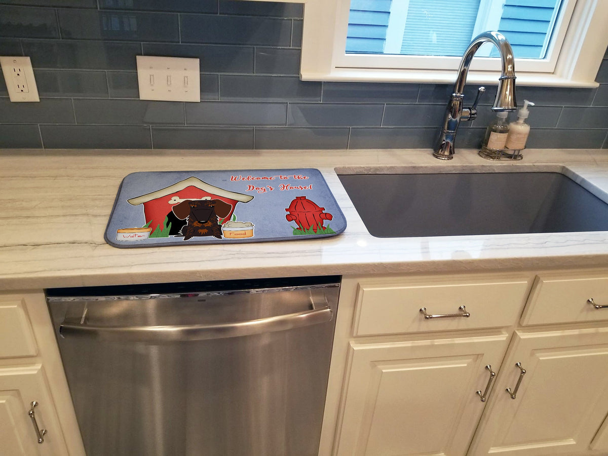 Dog House Collection Wire Haired Dachshund Chocolate Dish Drying Mat Absorbent Dish Drying Mat Pad for Kitchen Counter Dish Drainer Mat for Countertop, 14 x 21", Multicolor