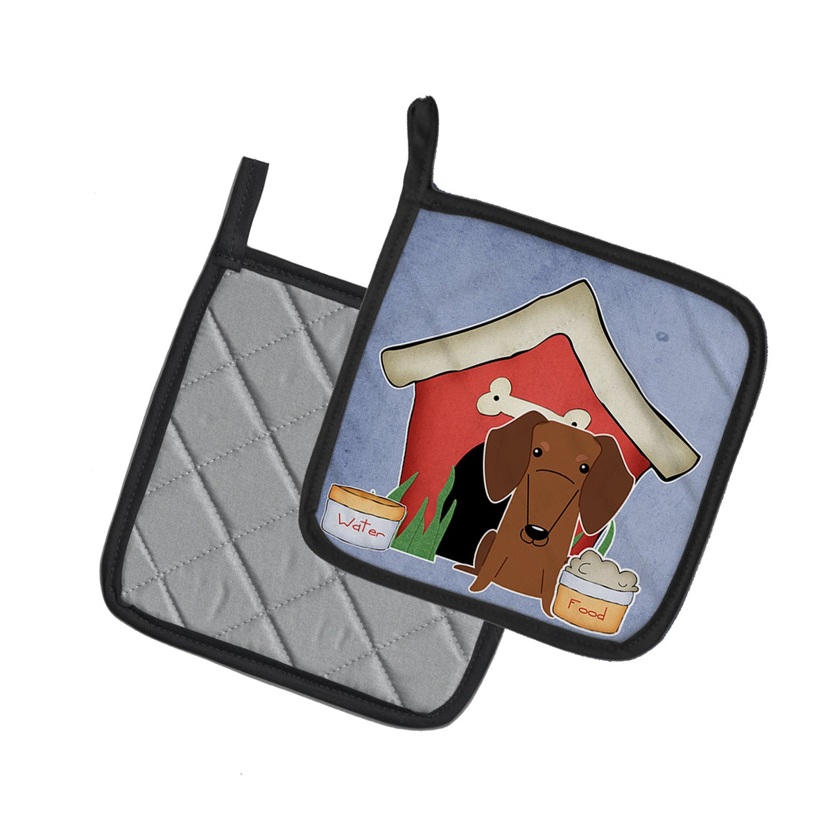 Dog House Collection Dachshund Red Brown Pot Holder Set of 2 Heat Resistant Quilted Hot Pads 7.5 x 7.5 Inch, Insulated Kitchen Trivets for Cooking & Baking