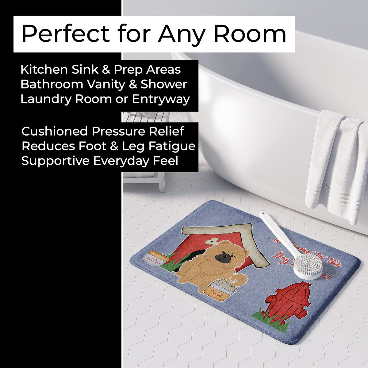 Dog House Collection Chow Chow Cream Memory Foam Kitchen Mat Machine Washable Anti-Fatigue Cushion Comfort Bath or Kitchen Rug