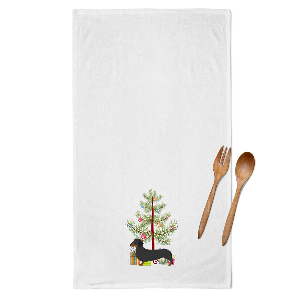 Dachshund Merry Christmas Tree Kitchen Towel Set of 2 White Dish Towels Decorative Bathroom Hand towel for Hand, Face, Hair, Yoga, Tea, Dishcloth, 19 X 28", White