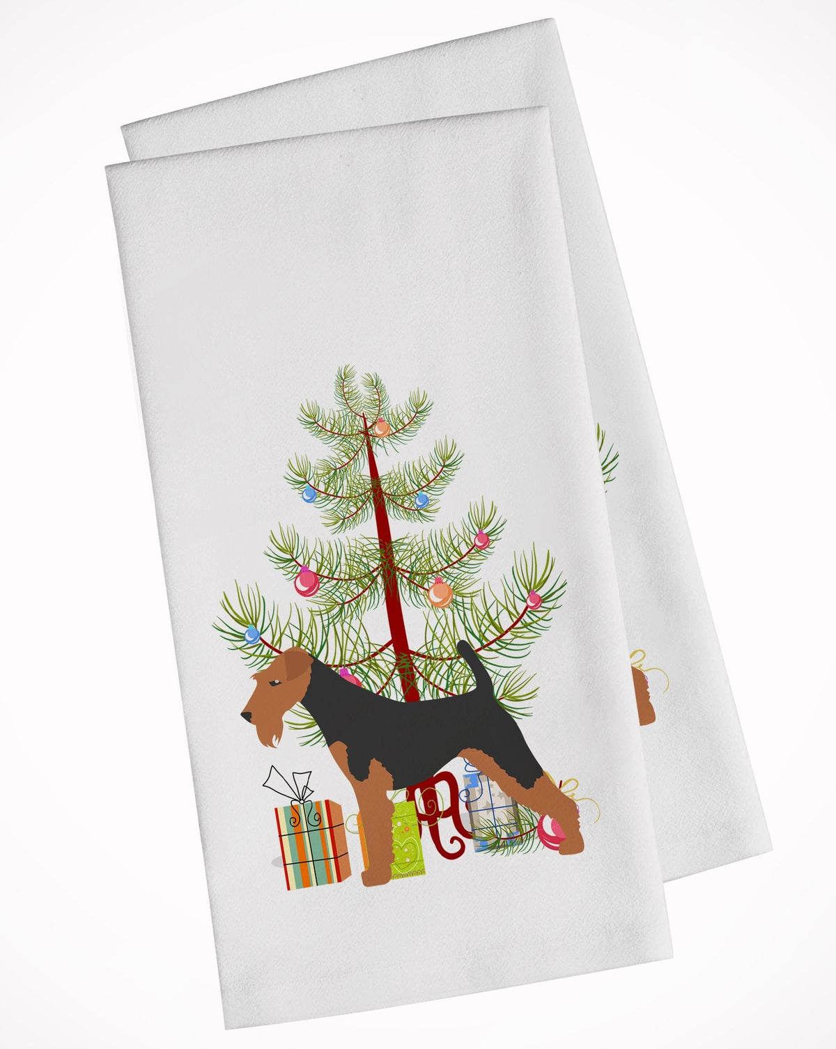 Welsh Terrier Merry Christmas Tree Kitchen Towel Set of 2 White Dish Towels Decorative Bathroom Hand towel for Hand, Face, Hair, Yoga, Tea, Dishcloth, 19 X 28", White