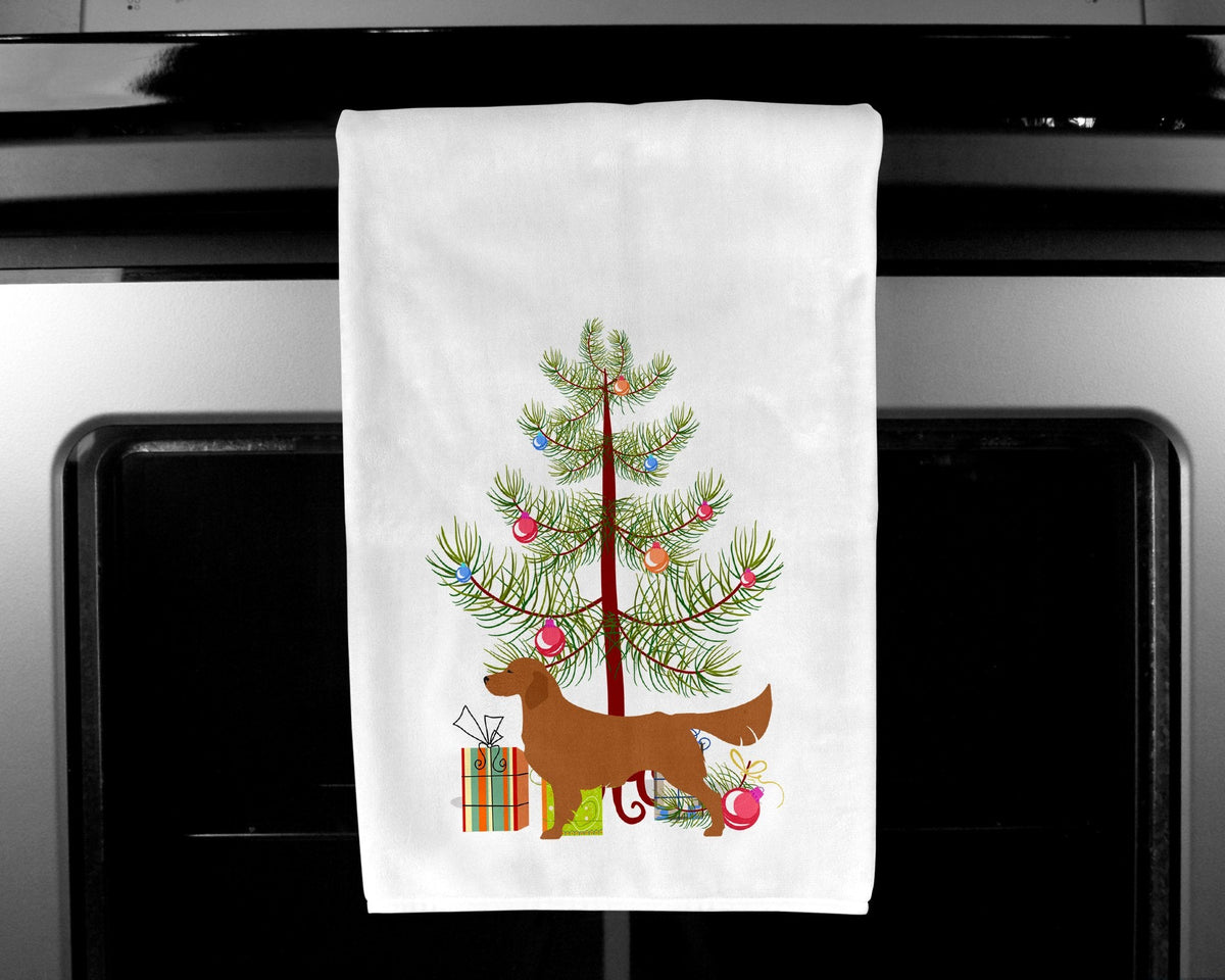 Golden Retriever Merry Christmas Tree Kitchen Towel Set of 2 White Dish Towels Decorative Bathroom Hand towel for Hand, Face, Hair, Yoga, Tea, Dishcloth, 19 X 28", White