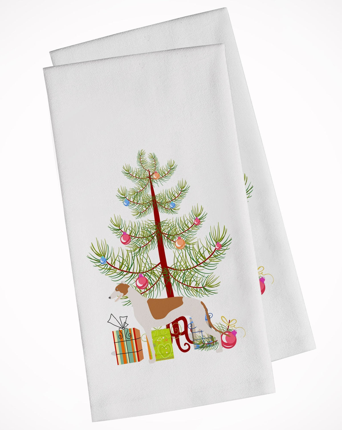 Greyhound Merry Christmas Tree Kitchen Towel Set of 2 White Dish Towels Decorative Bathroom Hand towel for Hand, Face, Hair, Yoga, Tea, Dishcloth, 19 X 28", White
