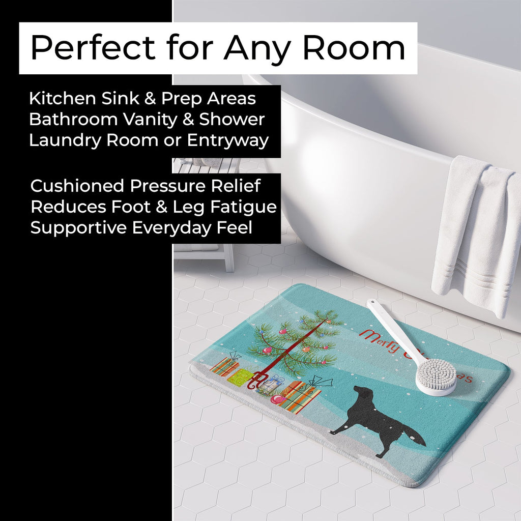 Black Labrador Retriever Merry Christmas Tree Memory Foam Kitchen Mat Machine Washable Anti-Fatigue Cushion Comfort Bath or Kitchen Rug