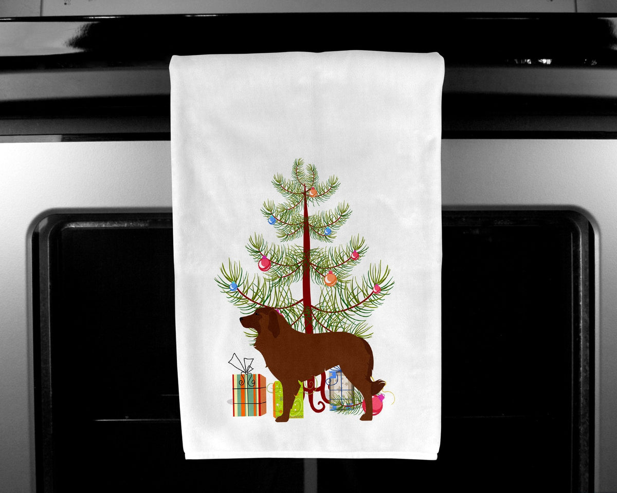 Portuguese Sheepdog Dog Merry Christmas Tree Kitchen Towel Set of 2 White Dish Towels Decorative Bathroom Hand towel for Hand, Face, Hair, Yoga, Tea, Dishcloth, 19 X 28", White
