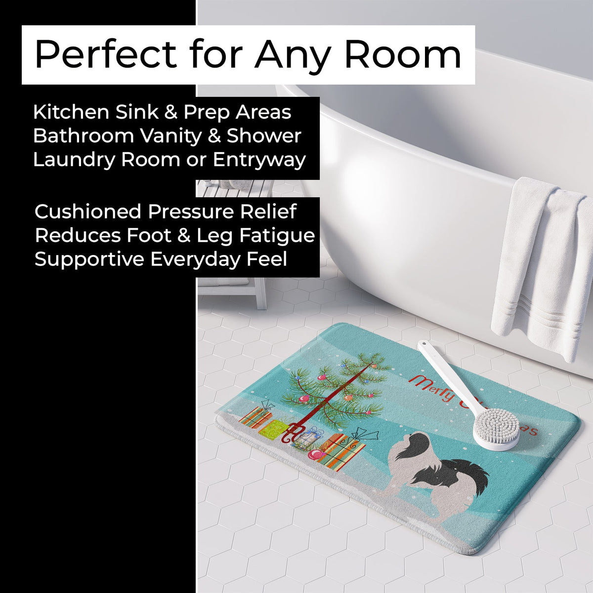 Japanese Chin Merry Christmas Tree Memory Foam Kitchen Mat Machine Washable Anti-Fatigue Cushion Comfort Bath or Kitchen Rug
