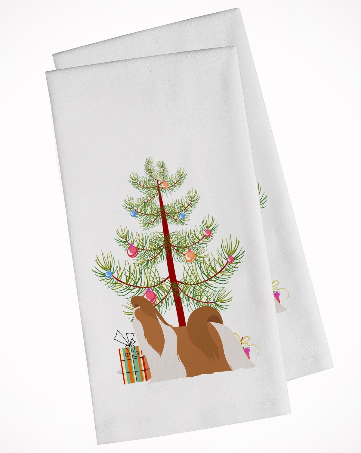 Shih Tzu Merry Christmas Tree Kitchen Towel Set of 2 White Dish Towels Decorative Bathroom Hand towel for Hand, Face, Hair, Yoga, Tea, Dishcloth, 19 X 28", White
