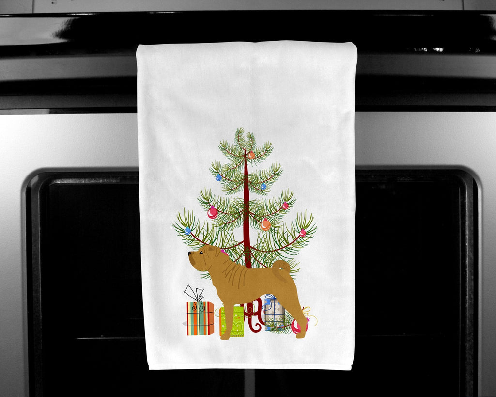 Shar Pei Merry Christmas Tree Kitchen Towel Set of 2 White Dish Towels Decorative Bathroom Hand towel for Hand, Face, Hair, Yoga, Tea, Dishcloth, 19 X 28", White