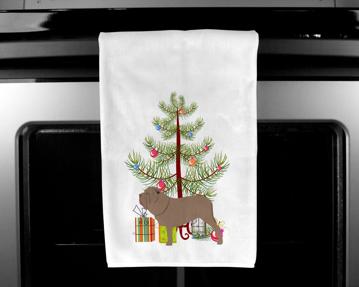 Neapolitan Mastiff Merry Christmas Tree Kitchen Towel Set of 2 White Dish Towels Decorative Bathroom Hand towel for Hand, Face, Hair, Yoga, Tea, Dishcloth, 19 X 28", White