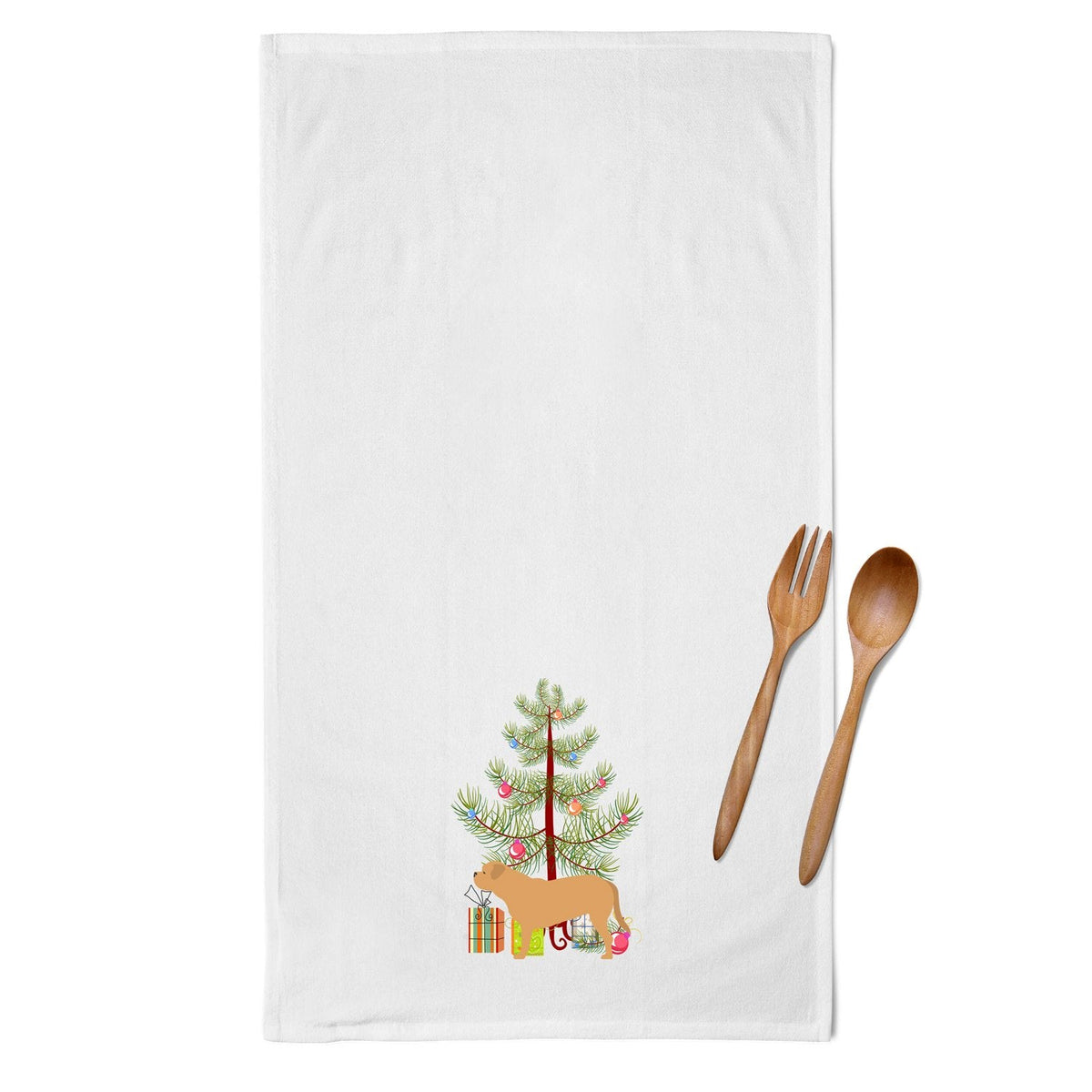 Dogue de Bordeaux Merry Christmas Tree Kitchen Towel Set of 2 White Dish Towels Decorative Bathroom Hand towel for Hand, Face, Hair, Yoga, Tea, Dishcloth, 19 X 28", White