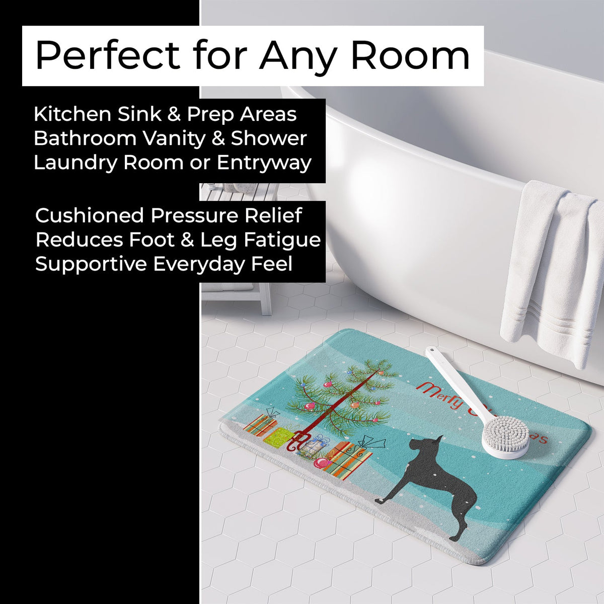 Great Dane Merry Christmas Tree Memory Foam Kitchen Mat Machine Washable Anti-Fatigue Cushion Comfort Bath or Kitchen Rug