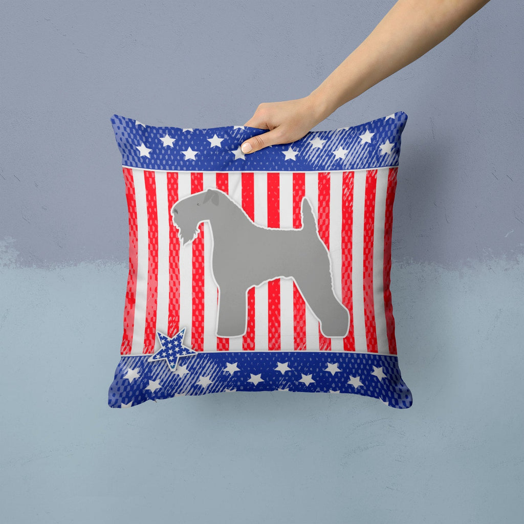 USA Patriotic Kerry Blue Terrier Decorative Throw Pillow 14x14 Indoor Outdoor Accent Cushion, Fabric Cover with Insert for Sofa, Bed, Porch & Living Room