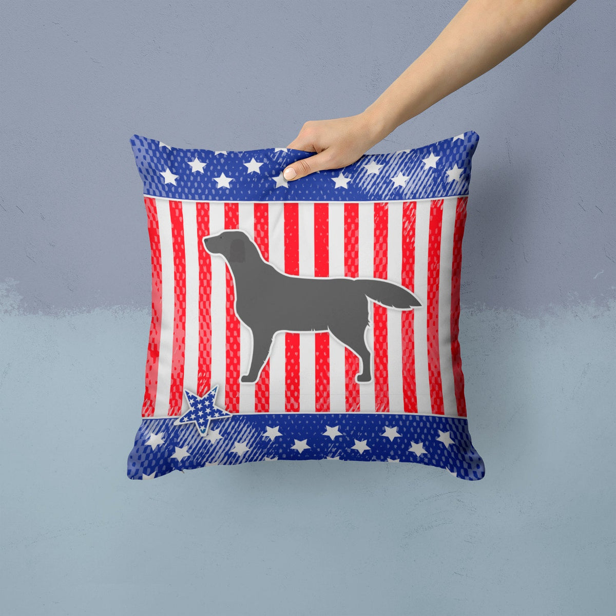 USA Patriotic Black Labrador Retriever Decorative Throw Pillow 14x14 Indoor Outdoor Accent Cushion, Fabric Cover with Insert for Sofa, Bed, Porch & Living Room