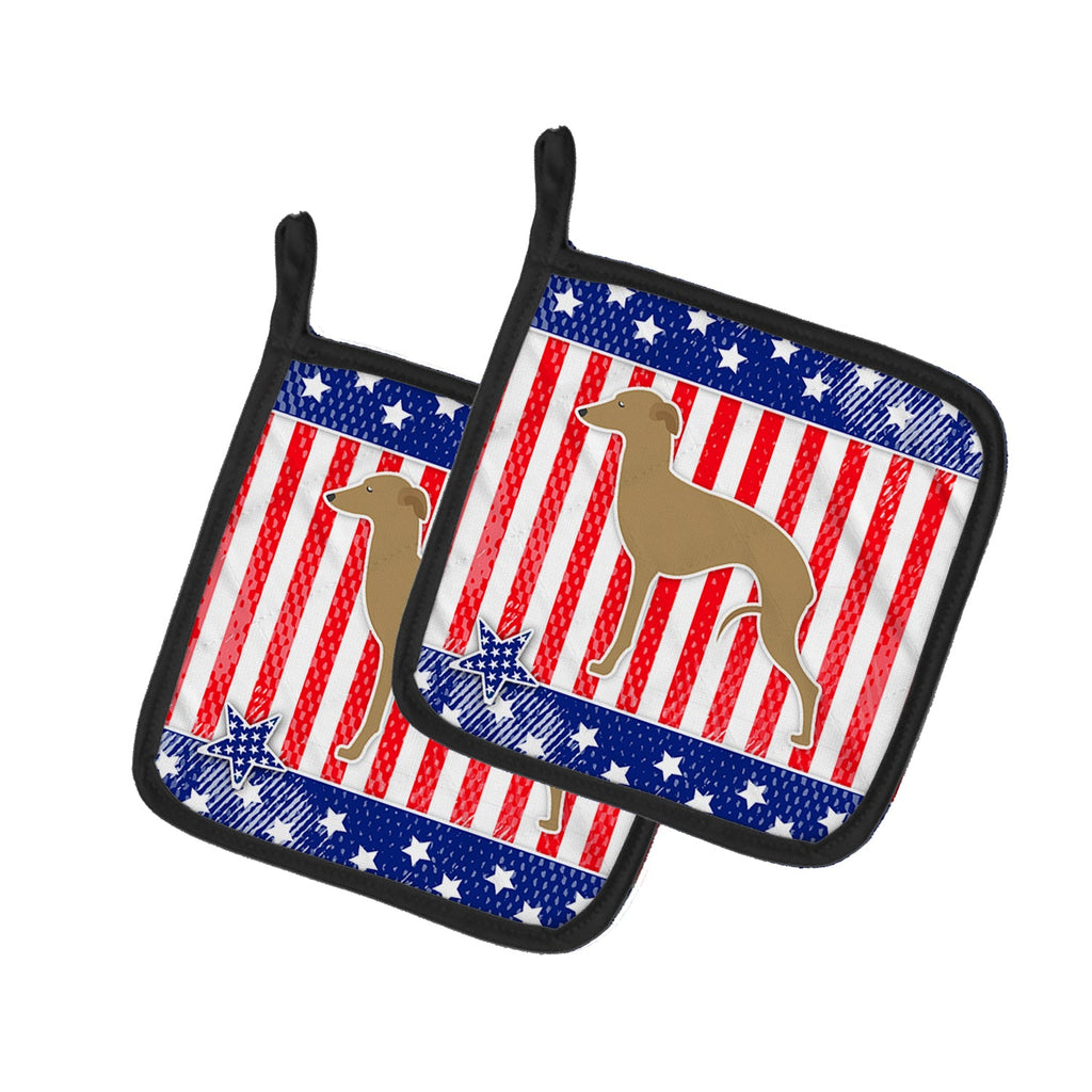 USA Patriotic Italian Greyhound Pot Holder Set of 2 Heat Resistant Quilted Hot Pads 7.5 x 7.5 Inch, Insulated Kitchen Trivets for Cooking & Baking