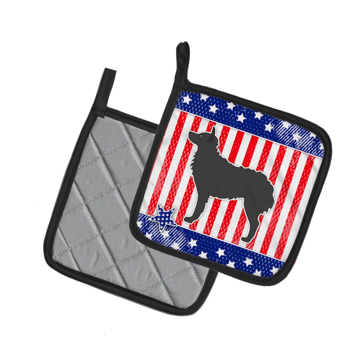 USA Patriotic Croatian Sheepdog Pot Holder Set of 2 Heat Resistant Quilted Hot Pads 7.5 x 7.5 Inch, Insulated Kitchen Trivets for Cooking & Baking