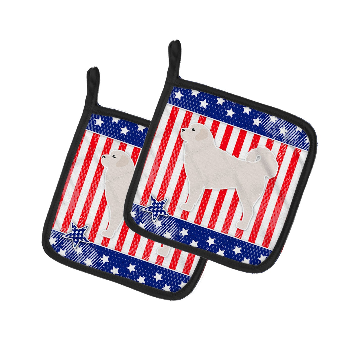 USA Patriotic Polish Tatra Sheepdog Pot Holder Set of 2 Heat Resistant Quilted Hot Pads 7.5 x 7.5 Inch, Insulated Kitchen Trivets for Cooking & Baking