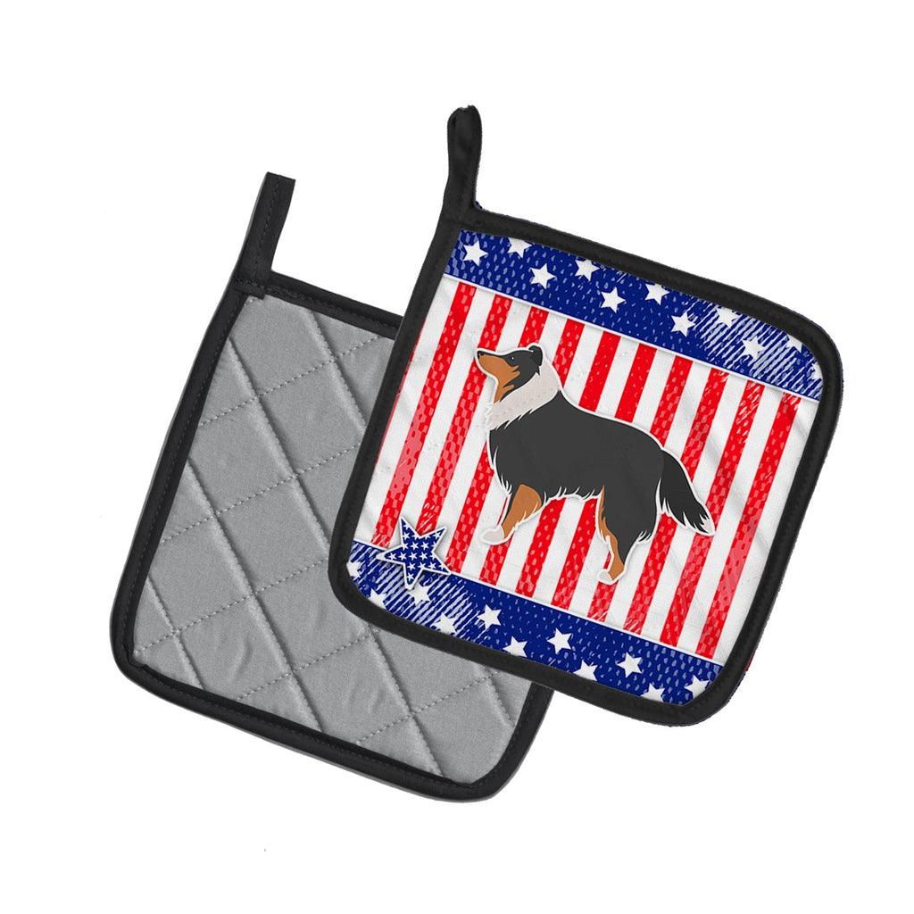 USA Patriotic Sheltie/Shetland Sheepdog Pot Holder Set of 2 Heat Resistant Quilted Hot Pads 7.5 x 7.5 Inch, Insulated Kitchen Trivets for Cooking & Baking