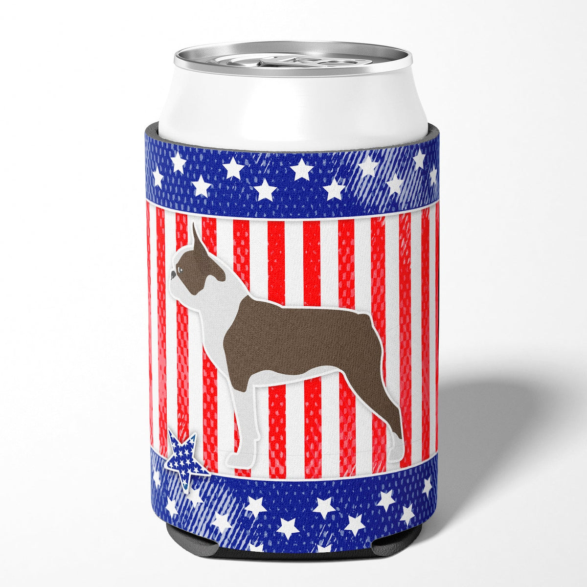 USA Patriotic Boston Terrier Can or Bottle Hugger Cooler Sleeve for Standard 12 oz Cans, Insulated Foam Beer & Soda Can Hugger Reusable