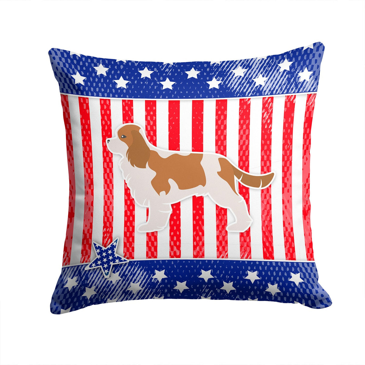 USA Patriotic Cavalier King Charles Spaniel Decorative Throw Pillow 14x14 Indoor Outdoor Accent Cushion, Fabric Cover with Insert for Sofa, Bed, Porch & Living Room