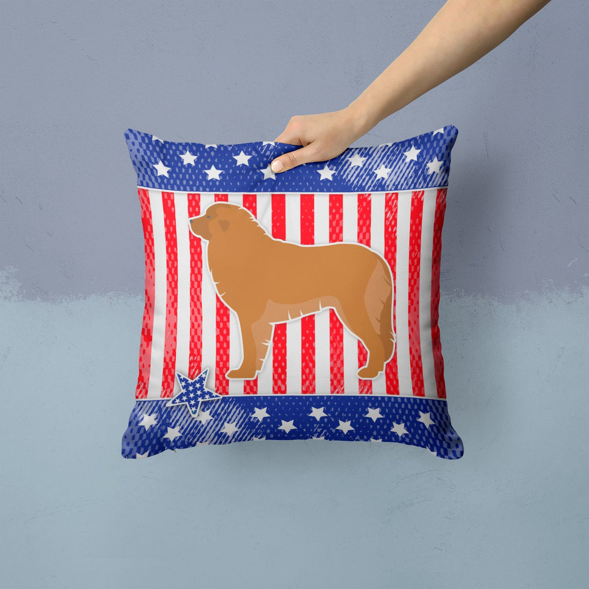 USA Patriotic Leonberger Decorative Throw Pillow 14x14 Indoor Outdoor Accent Cushion, Fabric Cover with Insert for Sofa, Bed, Porch & Living Room
