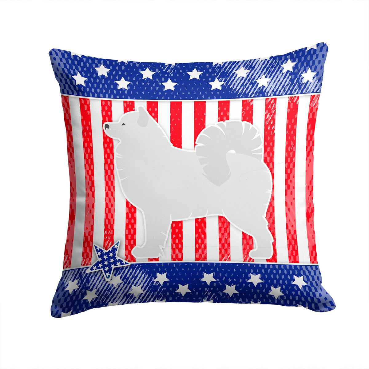 USA Patriotic Samoyed Decorative Throw Pillow 14x14 Indoor Outdoor Accent Cushion, Fabric Cover with Insert for Sofa, Bed, Porch & Living Room