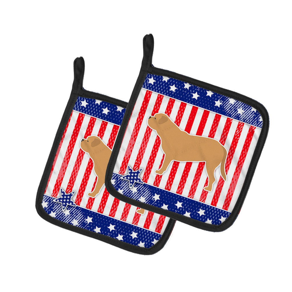 USA Patriotic Dogue de Bordeaux Pot Holder Set of 2 Heat Resistant Quilted Hot Pads 7.5 x 7.5 Inch, Insulated Kitchen Trivets for Cooking & Baking