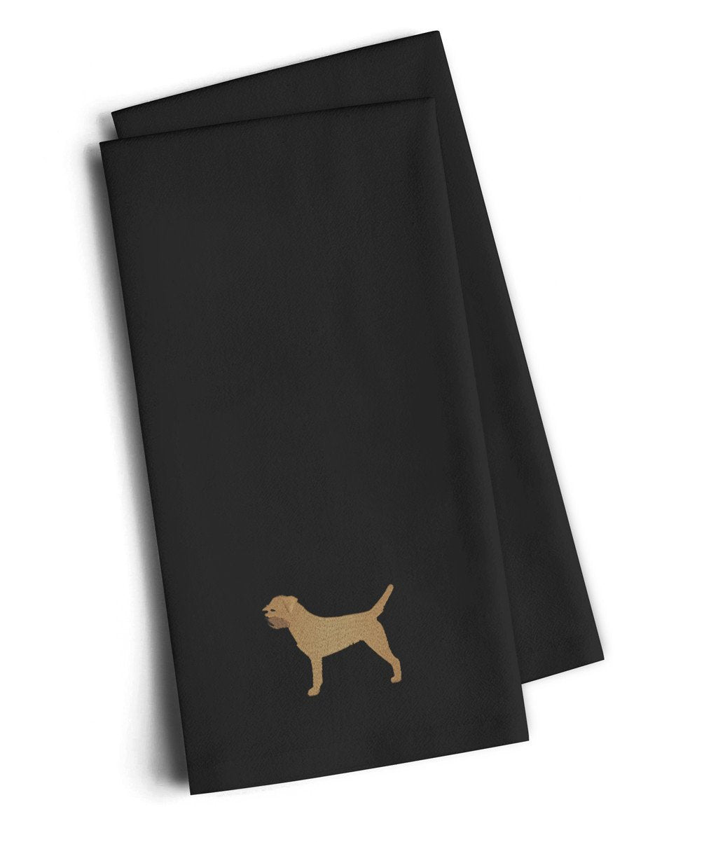 Border Terrier Black Embroidered Towel Set of 2 Decorative Bathroom Guest Hand Towel for Hand, Face, Tea, Dishcloth, 19 X 25, Black