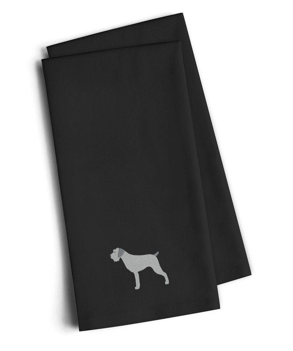 German Wirehaired Pointer Black Embroidered Towel Set of 2 Decorative Bathroom Guest Hand Towel for Hand, Face, Tea, Dishcloth, 19 X 25, Black